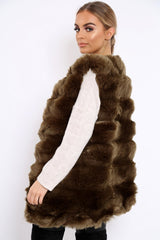 Khaki Faux Fur Gilet - Shelby