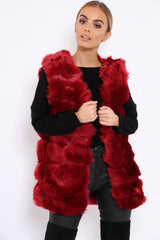 Red Faux Fur Gilet - Shelby