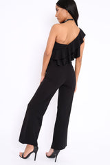 Black One Shoulder Ruffle Jumpsuit - Shelley