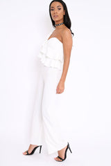 White One Shoulder Ruffle Jumpsuit - Shelley