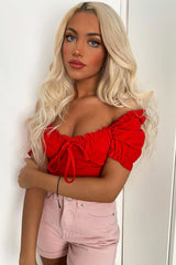 Red Bow Front Ruched Detail Top - Charlie