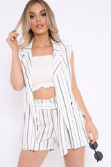 White Stripe Ring Belt Shorts - Neyla