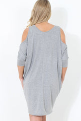 Grey Cold Shoulder Oversized Dress - Sherri