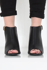 Sherry Black PU Cut Out Ankle Boot