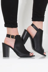Sherry Black PU Cut Out Ankle Boot