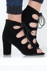 Black Suede Cut Out Heels - Shiah