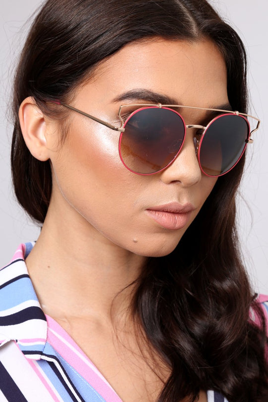 Neon pink and Gold Round Sun Glasses - Shiara