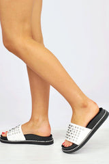 White Studded Flatform Sandals - Shira