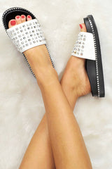 White Studded Flatform Sandals - Shira