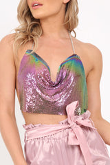 Multi Coloured Cowl Neck Chainmail Top - Shirel