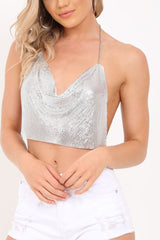 Silver Cowl Neck Chainmail Top - Shirel