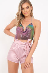 Multi Coloured Cowl Neck Chainmail Top - Shirel