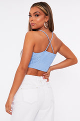 Shirred Detailing Blue Cut Out Crop Top - Lanai