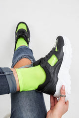 Black Clear Insert Lace Up Chunky Trainers - Shayli