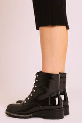 Black Patent Rhinestone Ankle Boot - Bailea