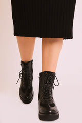 Black Croc Hiker Style Ankle Boots - Genevie
