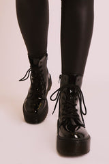 Black Patent Leather Double Sole Boots - Dakoda