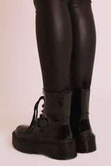 Black Patent Leather Double Sole Boots - Dakoda