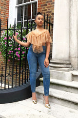 Nude Tulle Ruffle Bodysuit - Irelia