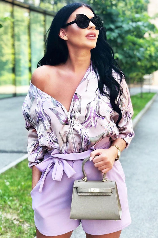 Lilac Paper Bag Tie Waist Shorts - Sigrid