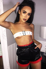 Red Black White Faux Leather Shorts - Daira