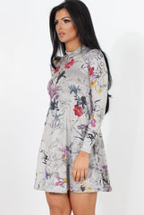 Light Grey Floral Print Dress-Shyla
