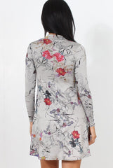 Light Grey Floral Print Dress-Shyla