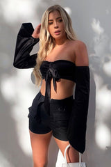 Black Buckle Front Woven Utility Shorts - Minh