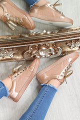 Rose Gold Lace Up Glitter Trainers - Siarra