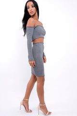 Grey Ribbed Knitted Co-ord with Frill Hems - Sicilie