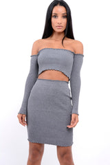 Grey Ribbed Knitted Co-ord with Frill Hems - Sicilie