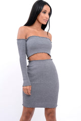 Grey Ribbed Knitted Co-ord with Frill Hems - Sicilie