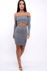 Grey Ribbed Knitted Co-ord with Frill Hems - Sicilie