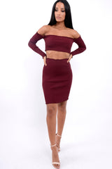 Wine Ribbed Knitted Co-ord with Frill Hems - Sicilie