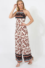 Nude & Orange Pattern Jumpsuit - Constance