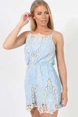 Light Blue Crochet Playsuit - Delilah