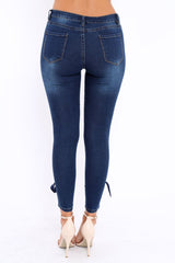 Blue Eyelet Lace Detail Skinny Jeans - Isobel