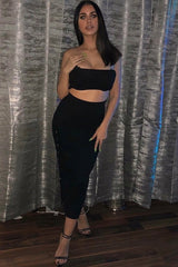 Black Knitted Bandeau And Skirt Co-Ord - Sidra