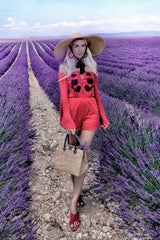 Red Bardot Embroidered Playsuit - Siena