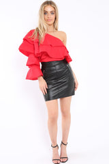 Red Ruffle One Sleeve Top - Sierra