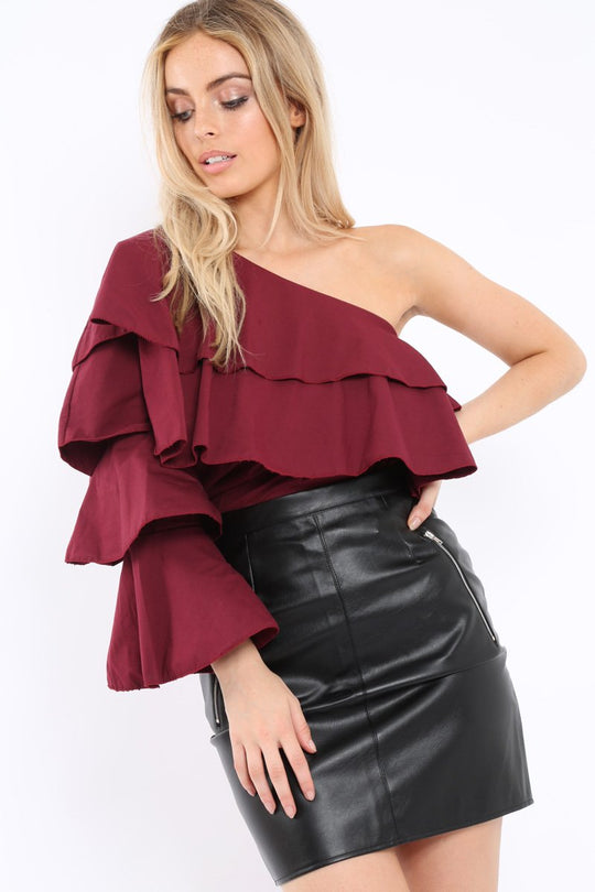 Wine Ruffle One Sleeve Top - Sierra