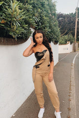 Nude Woven Leather Eyelet Detail Cuffed Dungarees - Sigrid