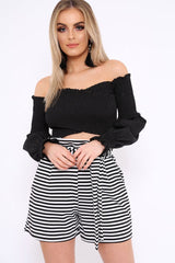 Black and White Striped Paper Bag Tie Waist Shorts - Sigrid