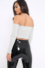 Silver Gathered Middle Bardot Crop Top - Sally