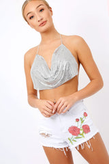 Silver Chain Halter Crop Top - Zayla