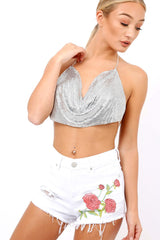 Silver Chain Halter Crop Top - Zayla