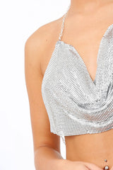 Silver Chain Halter Crop Top - Zayla