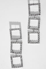 Silver Square Drop Diamante Embellished Earrings - Euna