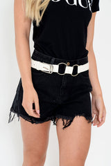 White Double Loop Silver Buckle Belt - China