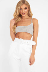 Silver Knitted One Shoulder Crop Top - Houda